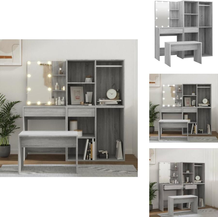 VidaXL Kaptafelset Kaptafelsets Kaptafel Met Led Kaptafel Kaptafelset met LED's bewerkt hout grijs sonoma eikenkleurig
