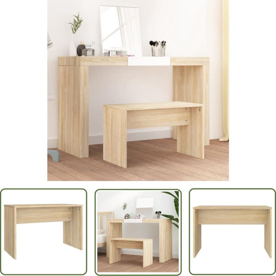 The Living Store Kaptafelkruk Sonoma Eiken 70 x 35 x 45 cm Stevig Materiaal Kaptafelkruk Kaptafelstoel Toilettafeltje Make-upplek Badkamermeubel - Foto 2