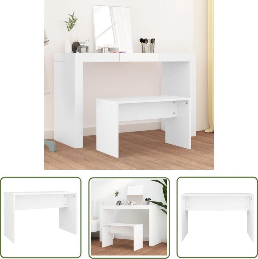 The Living Store Kaptafelkruk Classic Meubel 70x35x45 cm Wit Kaptafelkruk Kaptafelstoel Toiletthoker Stoel Meubilair - Foto 2