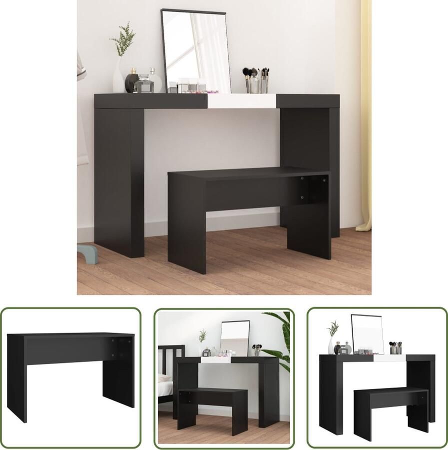 The Living Store Klassieke Kaptafelkruk Zwart 70 x 35 x 45 cm Hoogwaardig materiaal Kaptafelkruk Kaptafelstoel Toilettafeltje Stoel Meubels - Foto 2