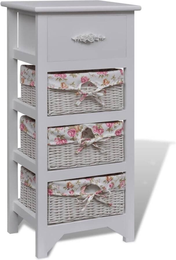 VidaXL Kast 1 Lade en 3 Manden Wit Paulowniahout Houten Kast Witte Kast Landelijke Kast Opbergkast Kast Met Laden Kast Met Manden Kleine Kast - Foto 2