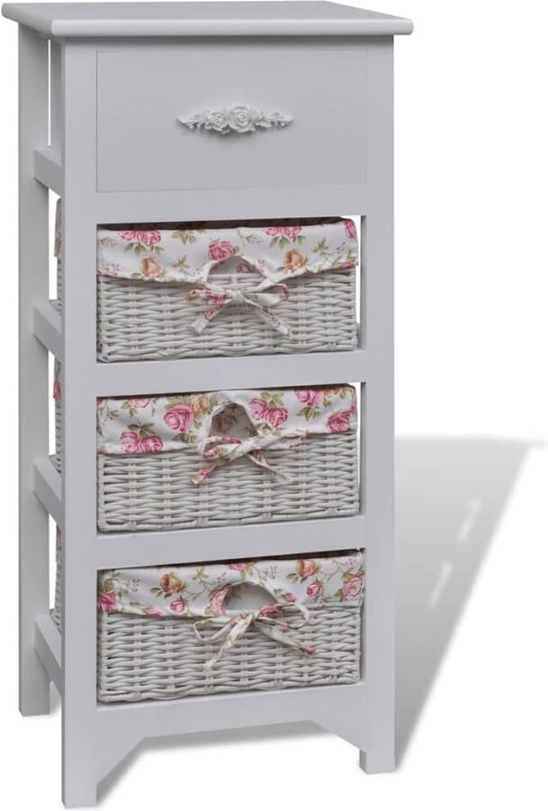 VidaXL Kast 1 Lade en 3 Manden Wit Paulowniahout Houten Kast Witte Kast Landelijke Kast Opbergkast Kast Met Laden Kast Met Manden Kleine Kast