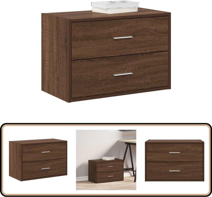 VidaXL Kast 2 Lades 60x31x40 cm Bruin Eikenhout Kast Kasten -opbergkast Vitrinekast