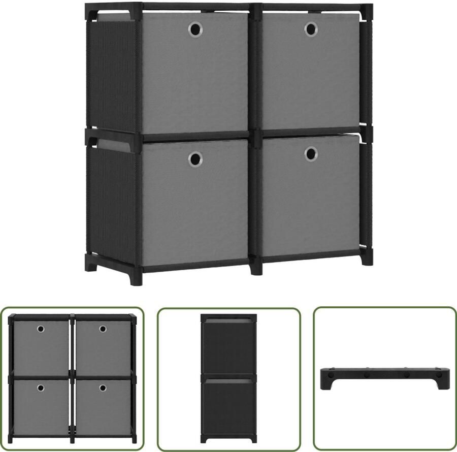VidaXL Kast 4 vakken met boxen Zwart 69x30x72 5 cm Opbergkast Vakkenkast Kast Met Laden Zwarte Kast Grijze Kast Designkast Woonaccessoires Modern