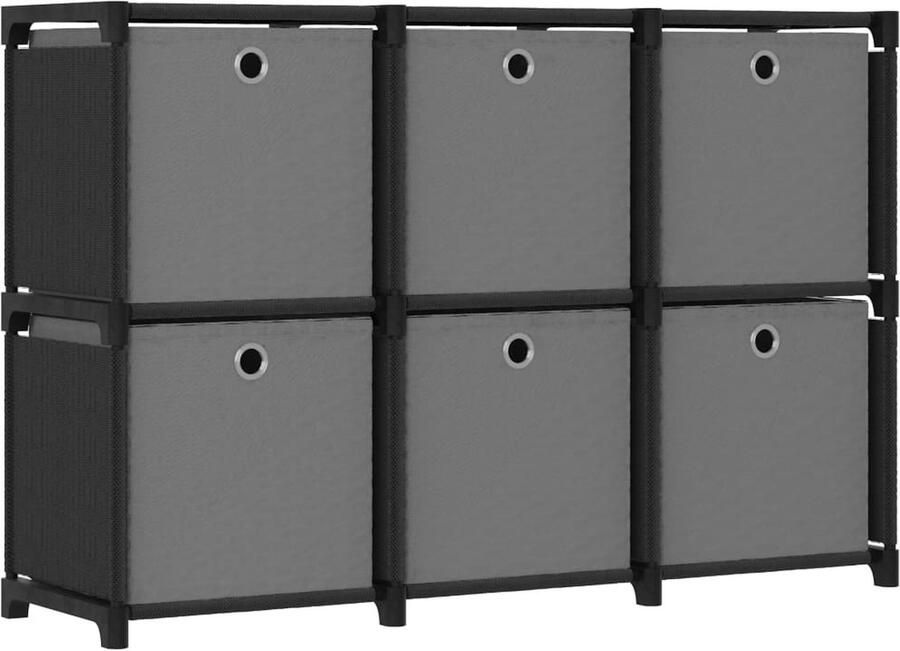 VidaXL Kast 6 vakken Zwart Inclusief boxen Kasten Opbergkast Woonkamerdecoratie Modern Design Zwarte Kast Grijze Kast Stoffige Kast Metalen Frame Zes Vakken Opbergdozen - Foto 2