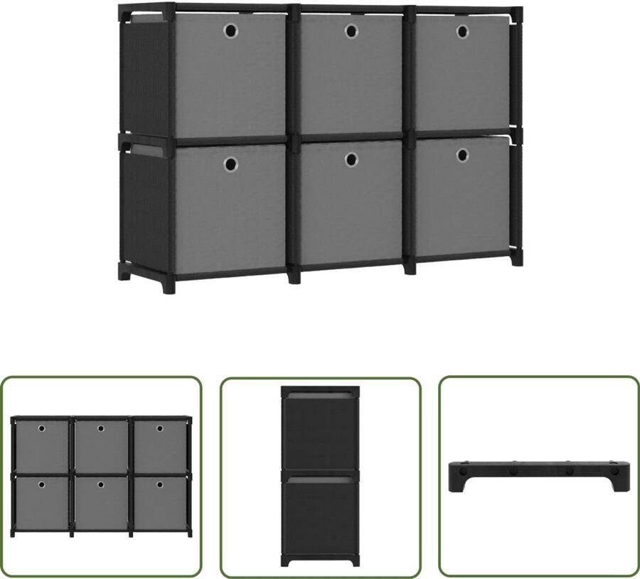 VidaXL Kast 6 vakken Zwart Inclusief boxen Kasten Opbergkast Woonkamerdecoratie Modern Design Zwarte Kast Grijze Kast Stoffige Kast Metalen Frame Zes Vakken Opbergdozen