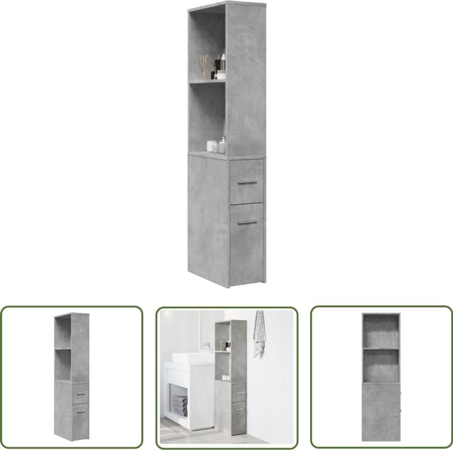 VidaXL Badkamerkast smal met wielen bewerkt hout betongrijs Badkamerkast Kast Opbergkast Houten Kast Grijze Kast