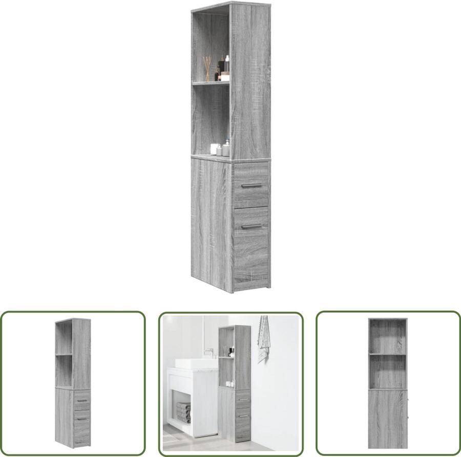 VidaXL Badkamerkast smal met wielen bewerkt hout grijs sonoma eiken Badkamerkast Kast Opbergkast Houten Kast Grijze Kast
