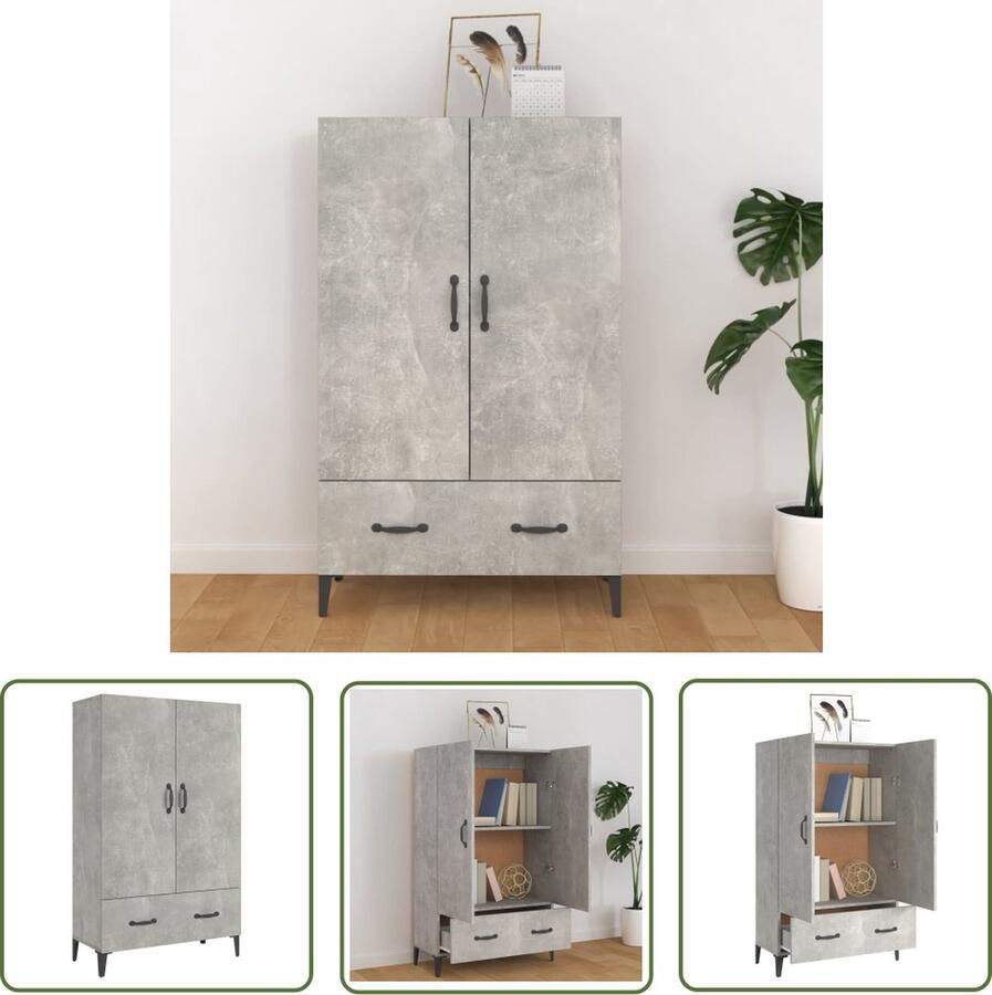 VidaXL Kast Beton Grijs Hoge Kast Hoge kast 70x31x115 cm bewerkt hout betongrijs Opbergkast Houten Kast Living Room Furniture