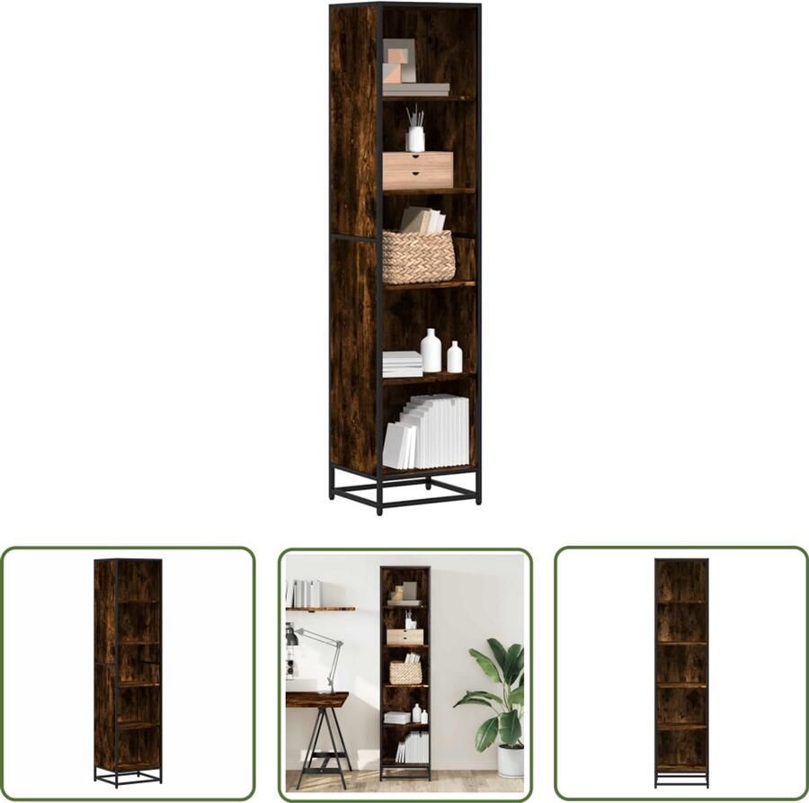 The Living Store Boekenkast 40x35x170 5 cm bewerkt hout gerookt eikenkleurig Boekenkast Kast Opslagoplossing Industrieel Design Modern Design