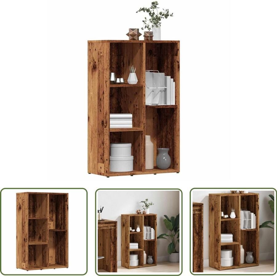 The Living Store Boekenkast 50x25x80 cm bewerkt hout oud houtkleurig Boekenkast Kast Houten Boekenkast Vintage Boekenkast Opslagkast