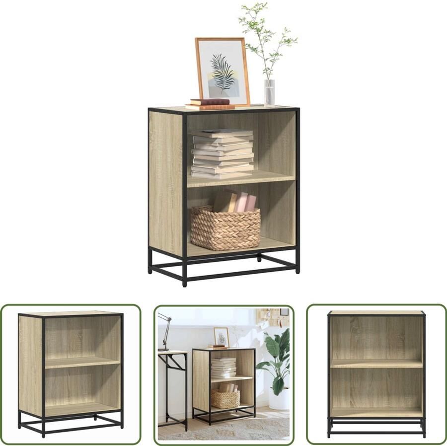 The Living Store Boekenkast 60x35x76 cm bewerkt hout sonoma eikenkleurig Boekenkast Kast Salontafel Tv Tafel Houten Meubilair