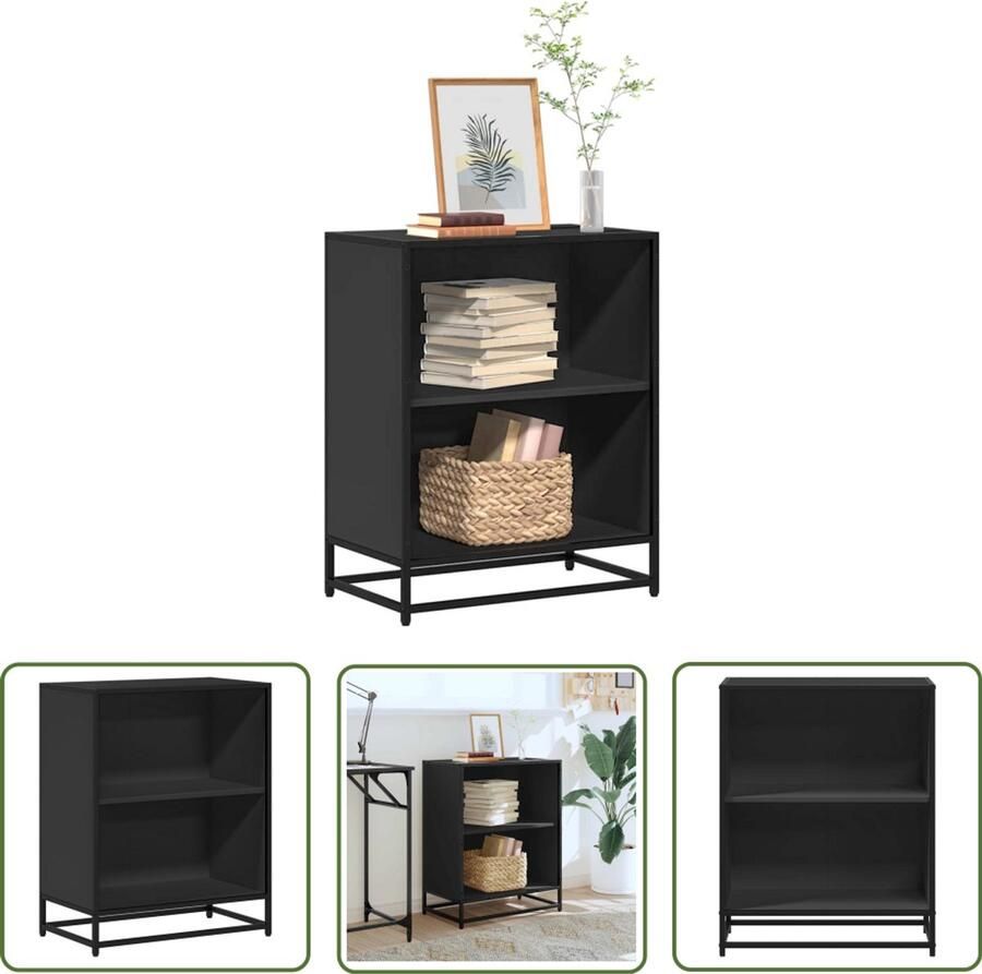 The Living Store Boekenkast 60x35x76 cm bewerkt hout zwart Boekenkast Kast Opslagoplossing Houten Boekenkast Zwarte Boekenkast