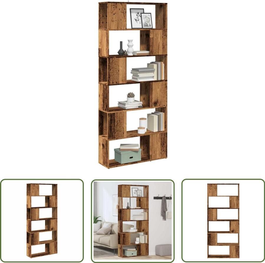 The Living Store Boekenkast kamerscherm 80x24x186 cm oud houtkleurig Boekenkast Kast Kamer Scheidingswand Houten Boekenkast Vintage Boekenkast