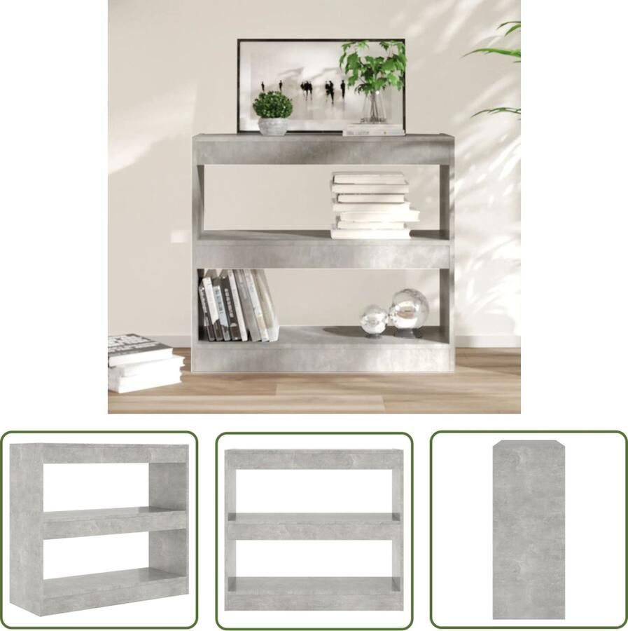 The Living Store Boekenkast Bewerkt Hout 80 x 30 x 72 cm Betongrijs Boekenkast Kast Opbergkast Houten Boekenkast Grijze Boekenkast - Foto 2