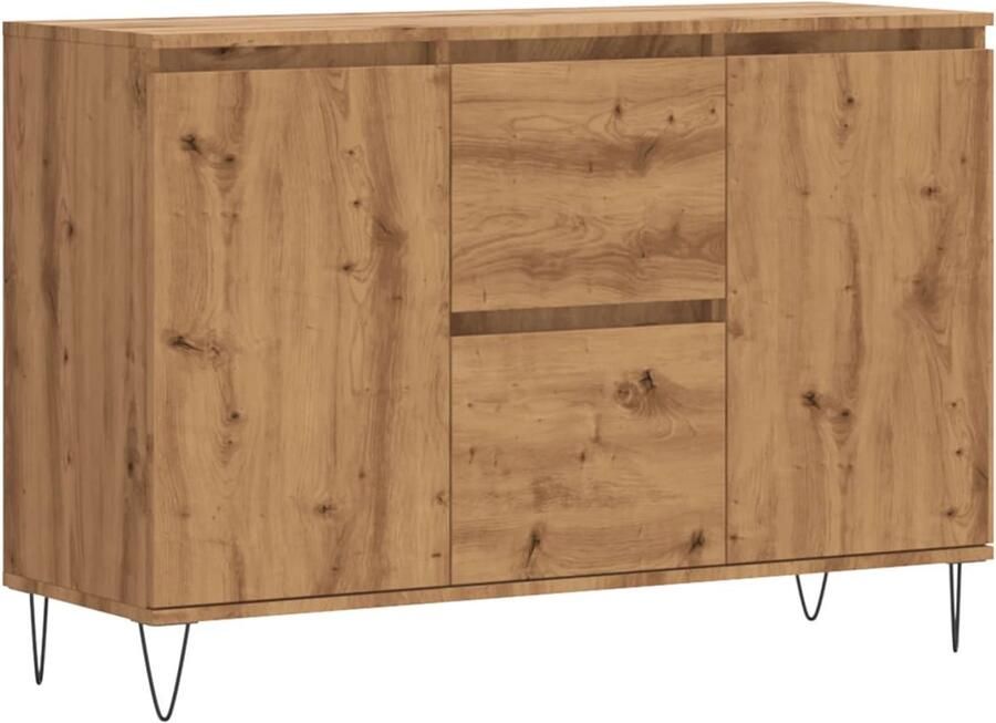 The Living Store Dressoir 104x35x70 cm bewerkt hout artisanaal eikenkleurig Dressoir Kast Opslagoplossing Houten Meubel Landelijke Stijl