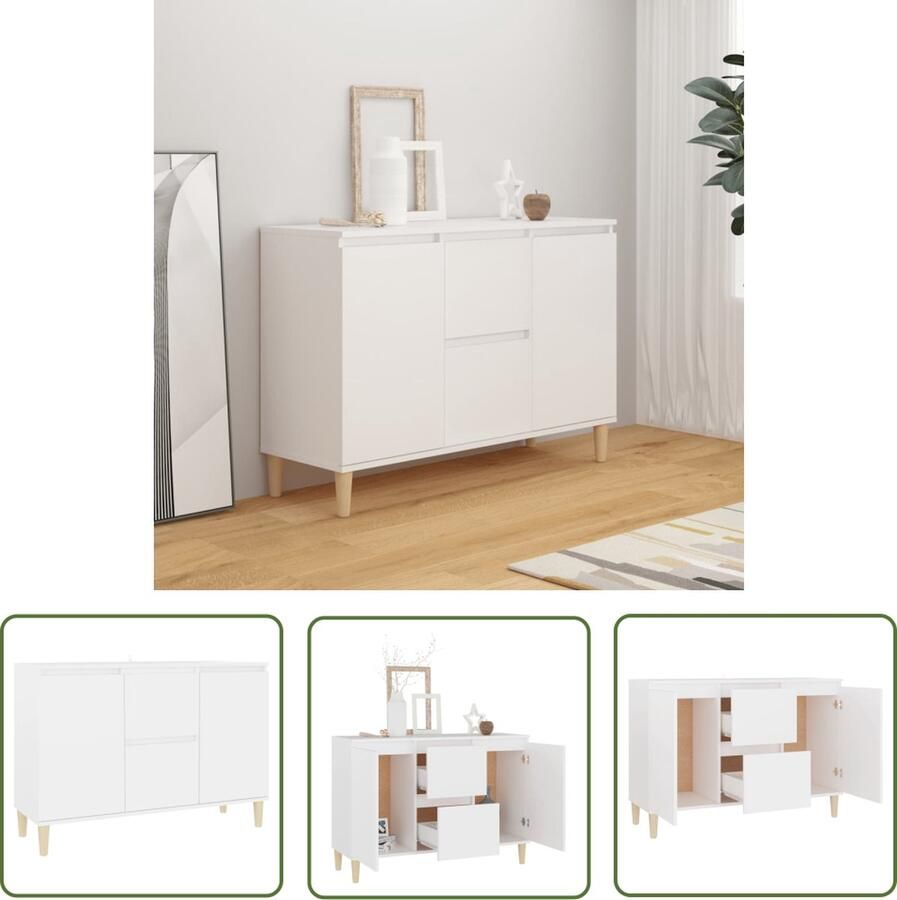The Living Store Dressoir 101x35x70 cm bewerkt hout wit Dressoir Commode Meubels Woonkamer Slaapkamer