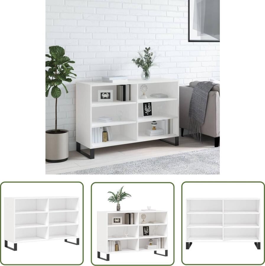 The Living Store Buffetkast Wit 103.5 x 35 x 70 cm Duurzaam bewerkt hout Geordende opbergruimte Decoratief display Stevige ijzeren poten Montage vereist