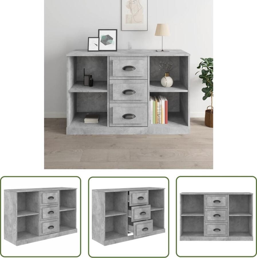The Living Store Dressoir 104 5x35 5x67 5 cm bewerkt hout betongrijs Dressoir Kast Houten Dressoir Grijze Dressoir Vintage Dressoir