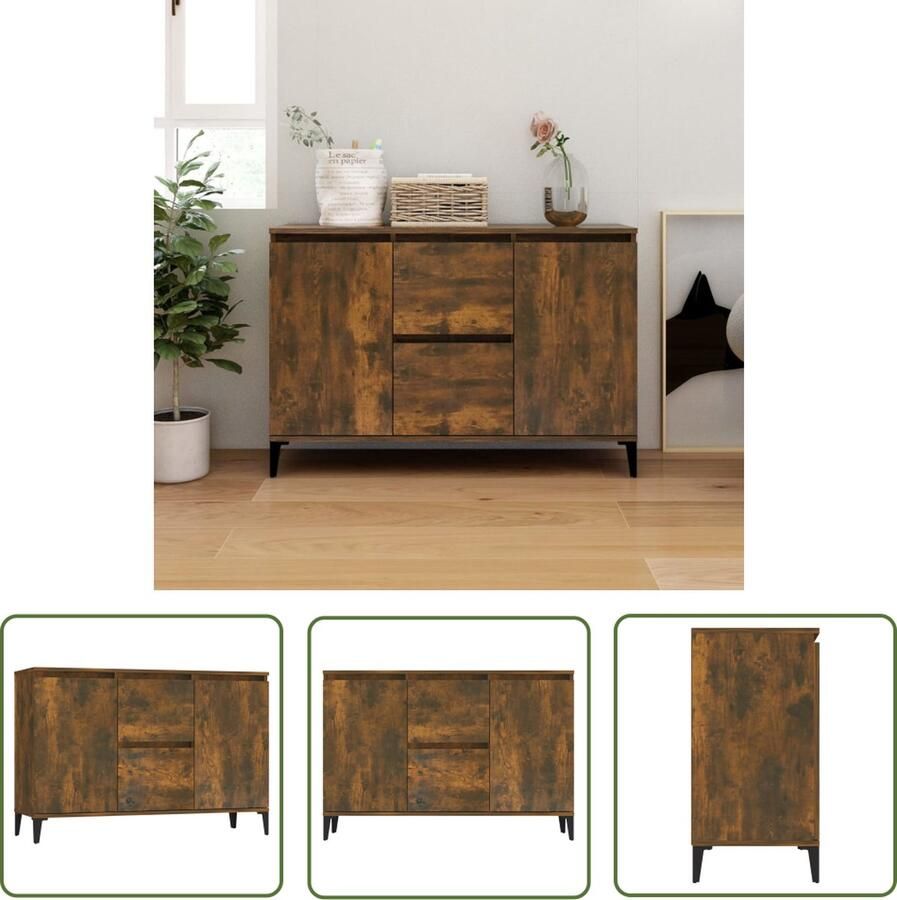 The Living Store Dressoir 104x35x70 cm bewerkt hout gerookt eikenkleurig Dressoir Kast Houten Dressoir Gerookt Eiken Opbergkast - Foto 2