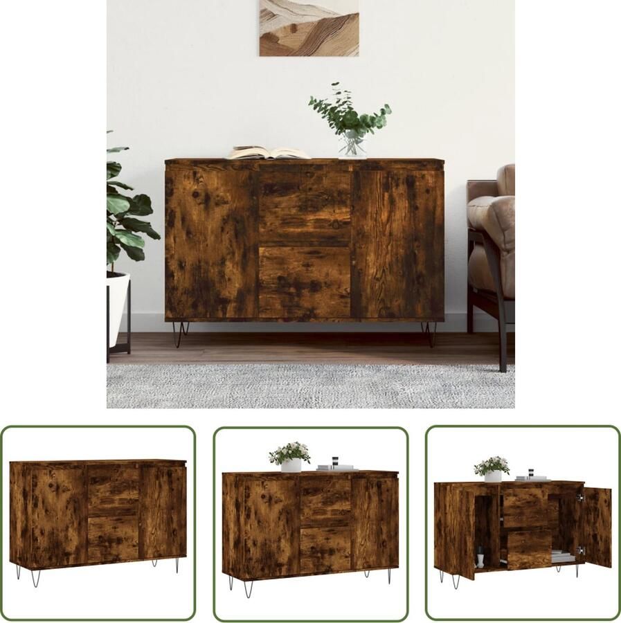 The Living Store Dressoir 104x35x70 cm bewerkt hout gerookt eikenkleurig Dressoir Kast Houten Dressoir Gerookt Eiken Opbergkast - Foto 3