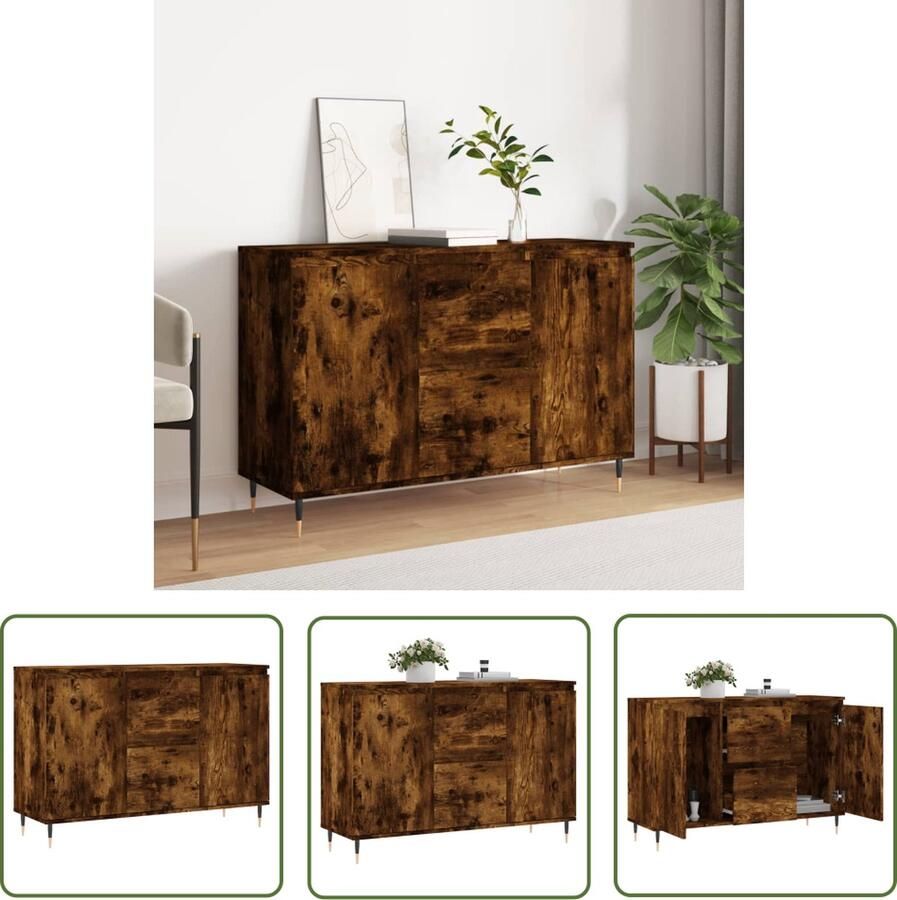 The Living Store Dressoir 104x35x70 cm bewerkt hout gerookt eikenkleurig Dressoir Kast Opbergkast Woonkamermeubel Houten Dressoir