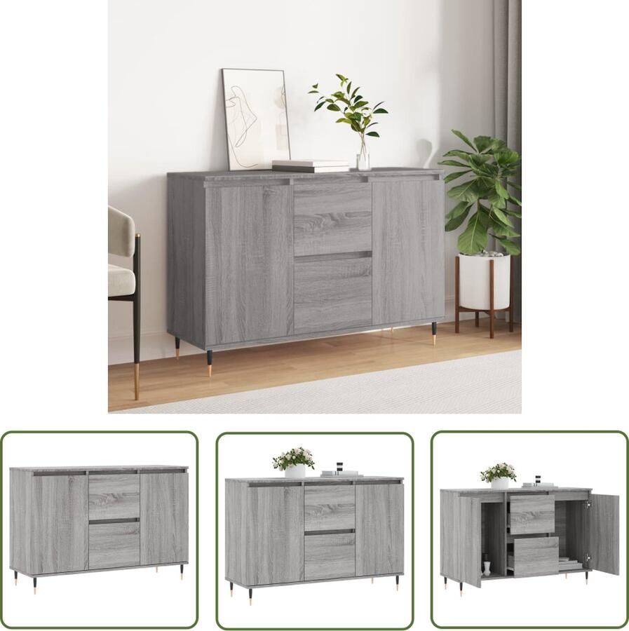 The Living Store Dressoir 104x35x70 cm bewerkt hout grijs sonoma eikenkleurig Dressoir Grijze Kast Houten Dressoir Salontafel Opbergkast