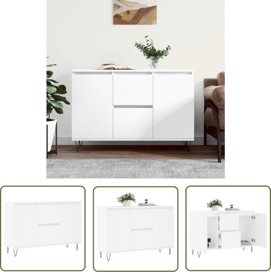 The Living Store Dressoir 104x35x70 cm bewerkt hout wit Dressoir Buffetkast Witte Kast Houten Dressoir Opbergkast
