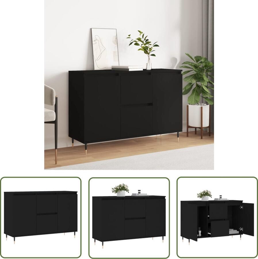 The Living Store Dressoir 104x35x70 cm bewerkt hout zwart Dressoir Kast Opbergkast Salontafel Woonaccessoires - Foto 2