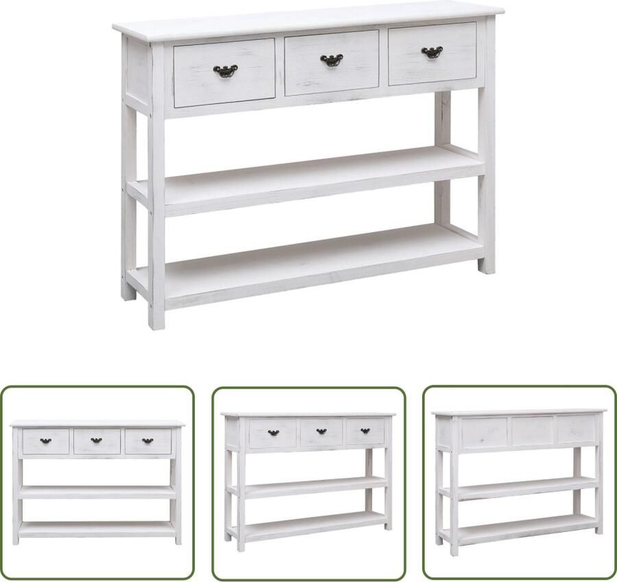 The Living Store Dressoir 108x30x76 cm massief paulowniahout antiekwit Dressoir Kast Opbergmeubels Vintage Landelijk