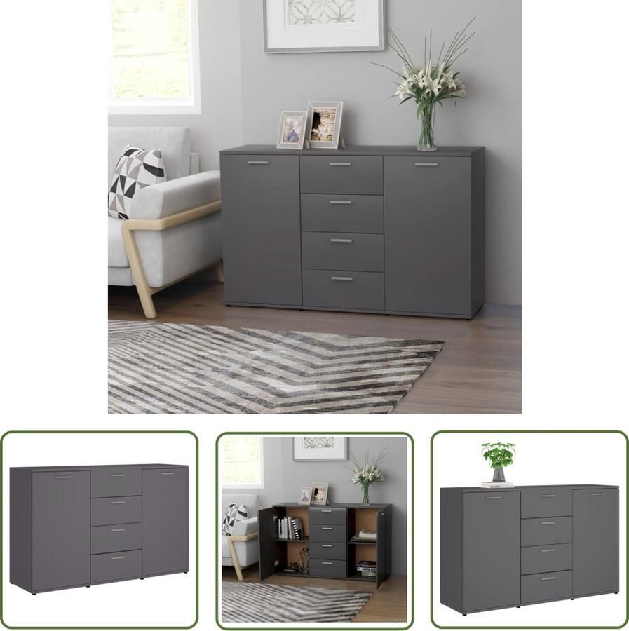 The Living Store Dressoir 120x35 5x75 cm bewerkt hout grijs Dressoir Kast Meubilair Houten Dressoir Grijze Dressoir
