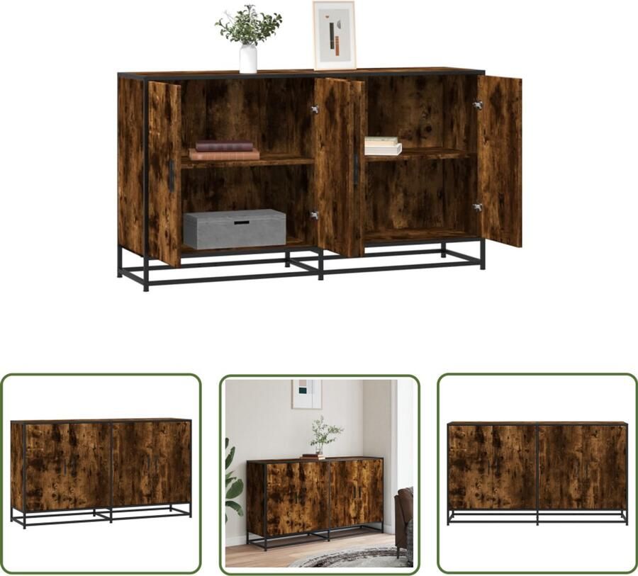 The Living Store Dressoir 134x35x76 cm bewerkt hout gerookt eikenkleurig Dressoir Kast Opbergkast Salontafel Industrieel Design
