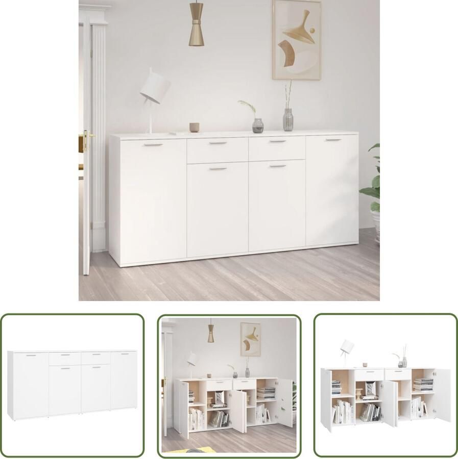 The Living Store Dressoir 160x36x75 cm bewerkt hout wit Dressoir Commode Opbergmeubilair Slaapkamermeubels Woonkamermeubels