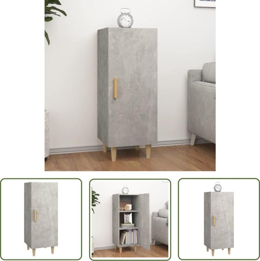 The Living Store Dressoir 34 5x34x90 cm bewerkt hout betongrijs Dressoir Kast Bijzettafel Beton Grijs Houten Dressoir