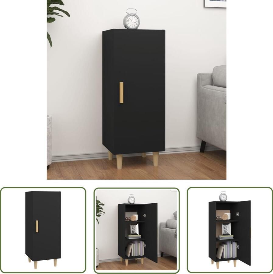 The Living Store Dressoir 34 5x34x90 cm bewerkt hout zwart Dressoir Kast Bijzettafel Houten Dressoir Zwart Dressoir