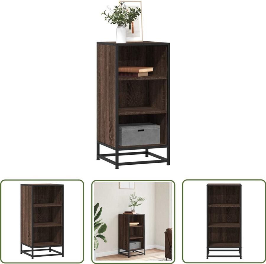 The Living Store Dressoir 35 5x35x76 cm bewerkt hout en metaal bruin eikenkleur Dressoir Kast Opbergkast Industrieel Design Houten Meubels