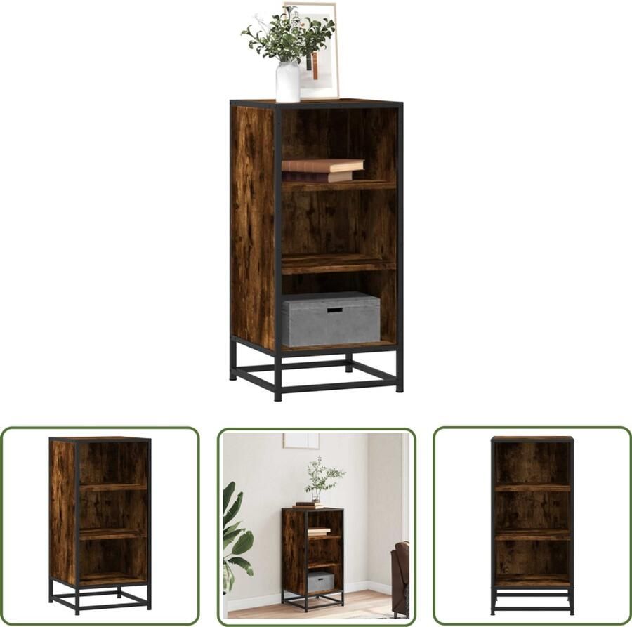 The Living Store Dressoir 35 5x35x76 cm bewerkt hout en metaal gerookt eiken Dressoir Kast Opbergkast Industrieel Design Houten Dressoir