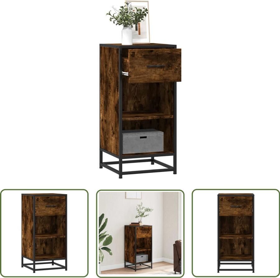 The Living Store Dressoir 35 5x35x76 cm bewerkt hout en metaal gerookt eiken Dressoir Kast Opbergkast Industrieel Meubilair Houten Dressoir