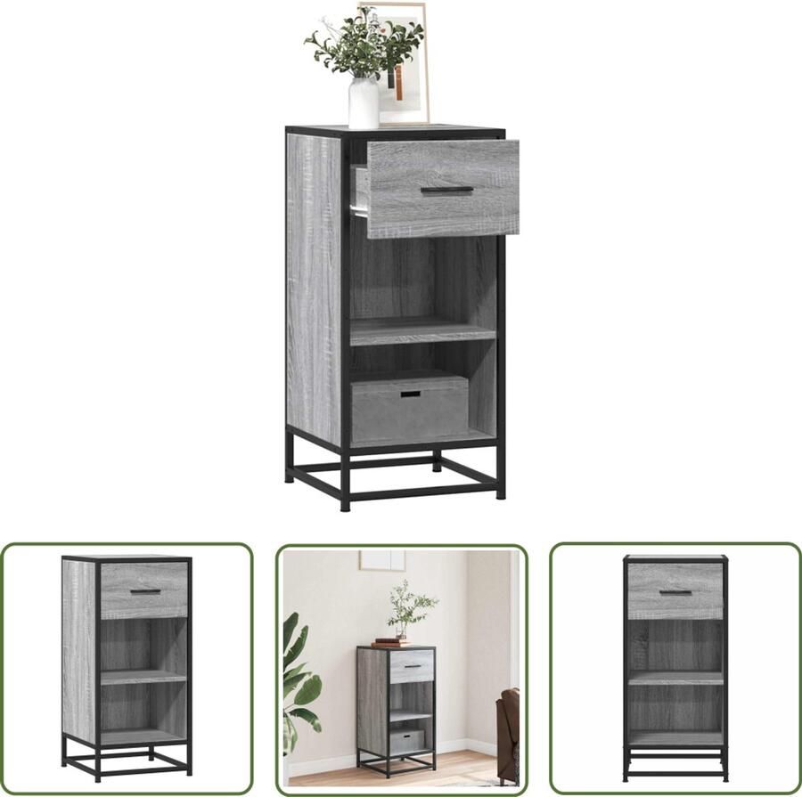The Living Store Dressoir 35 5x35x76 cm bewerkt hout en metaal grijs sonoma Dressoir Kast Opbergkast Salontafel Industrieel Design