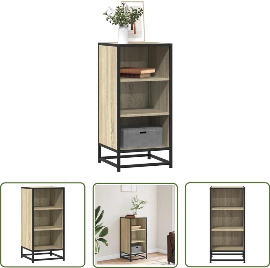The Living Store Dressoir 35 5x35x76 cm bewerkt hout en metaal sonoma eikenkleur Dressoir Kast Opbergruimte Industrieel Design Houten Meubels