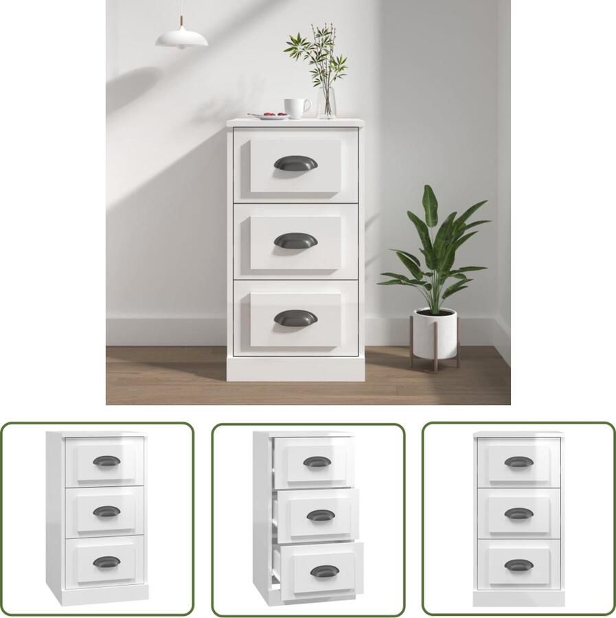 The Living Store Dressoir 36x35 5x67 5 cm bewerkt hout hoogglans wit Dressoir Kast Bijzettafel Hoogglans Wit Houten Dressoir
