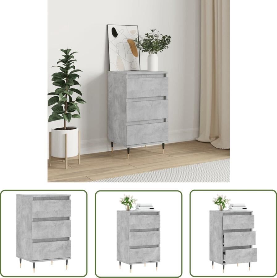 The Living Store Dressoir 40x35x70 cm bewerkt hout betongrijs Dressoir Beton Grijs Kast Buffetkast Houten Dressoir
