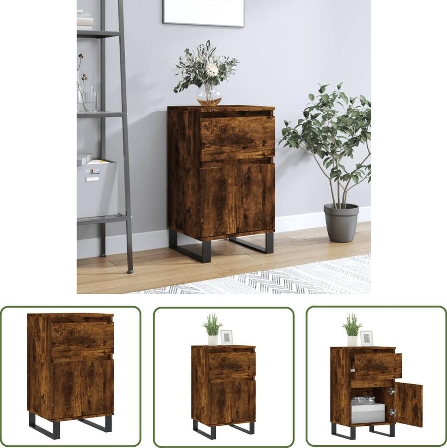The Living Store Dressoir 40x35x70 cm bewerkt hout gerookt eikenkleurig Dressoir Buffetkast Houten Kast Opbergkast Vintage Design