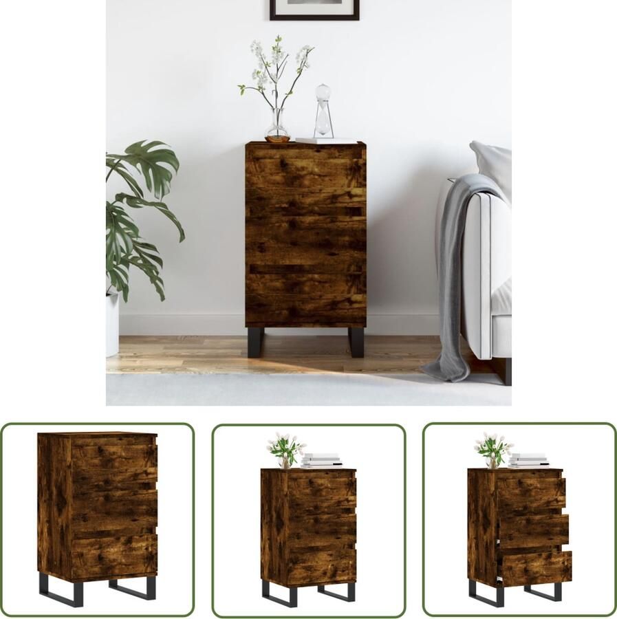 The Living Store Dressoir 40x35x70 cm bewerkt hout gerookt eikenkleurig Dressoir Buffetkast Houten Kast Vintage Kast Landelijke Kast - Foto 3