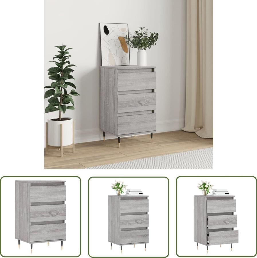The Living Store Dressoir 40x35x70 cm bewerkt hout grijs sonoma Dressoir Kast Buffetkast Houten Dressoir Grijze Dressoir