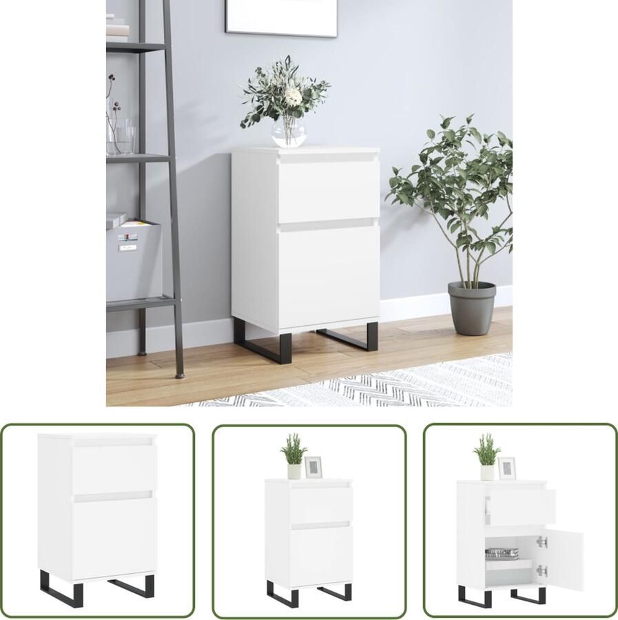 The Living Store Dressoir 40x35x70 cm bewerkt hout wit Dressoir Kast Opbergkast Houten Dressoir Wit Dressoir - Foto 2