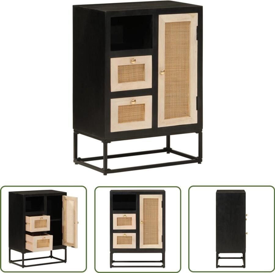 The Living Store Dressoir 55x30x76 cm massief mangohout en ijzer zwart Dressoir Kast Mangohout Zwarte Kleur Vintage