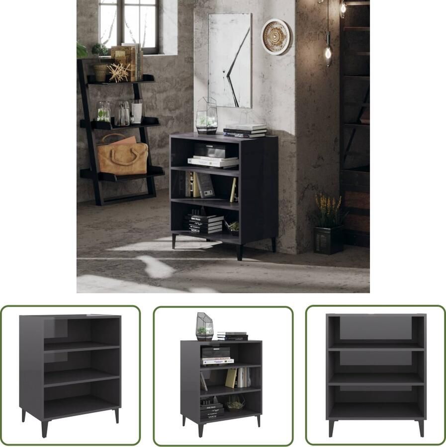 The Living Store Dressoir 57x35x70 cm bewerkt hout hoogglans grijs Boekenkast Dressoir Meubilair Woonkamer Grijze Kast