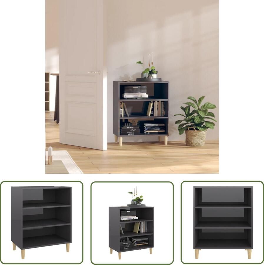 The Living Store Dressoir 57x35x70 cm bewerkt hout hoogglans grijs Dressoir Boekenkast Meubilair Salontafel Opbergkast
