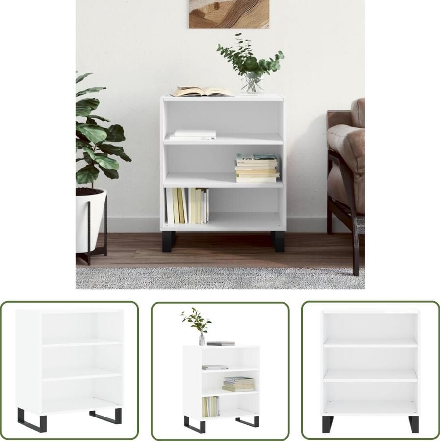 The Living Store Dressoir 57x35x70 cm bewerkt hout hoogglans wit Dressoir Commode Opbergkast Kast Wit Dressoir